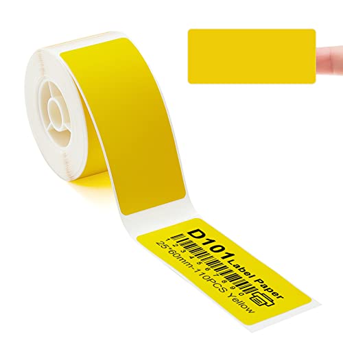 Etikettendrucker-Band kompatibel für NIIMBOT D101, Etikettendrucker-Papier, wasserfest, ölfest, kratzfest, Etiketten, Aufkleber für Home Office, Organisation, 25 x 60 mm, 110Pcs(Gelb) von YuLinca