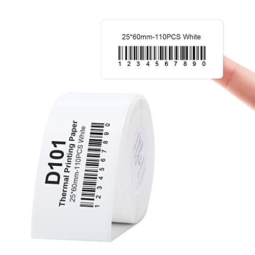 Etikettendrucker-Band kompatibel für NIIMBOT D101, Etikettendrucker-Papier, wasserfest, ölfest, kratzfest, Etiketten, Aufkleber für Home Office, Organisation, 25 x 60 mm 110Pcs (weiß) von YuLinca
