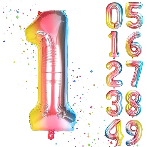 YuSaug Geburtstag Zahlen Luftballon, 40" Folienballon 0 to 9 Regenbogen Farbverlauf Helium Ballon, Folienballon 3 XXL Riesen Geburtstagsdeko Ballon Zahl Deko zum Geburtstag Fliegt mit Helium-1 von YuSaug