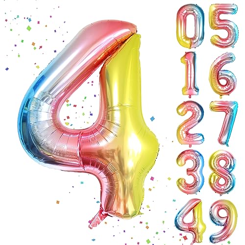 YuSaug Geburtstag Zahlen Luftballon, 40" Folienballon 0 to 9 Regenbogen Farbverlauf Helium Ballon, Folienballon 3 XXL Riesen Geburtstagsdeko Ballon Zahl Deko zum Geburtstag Fliegt mit Helium-4 von YuSaug