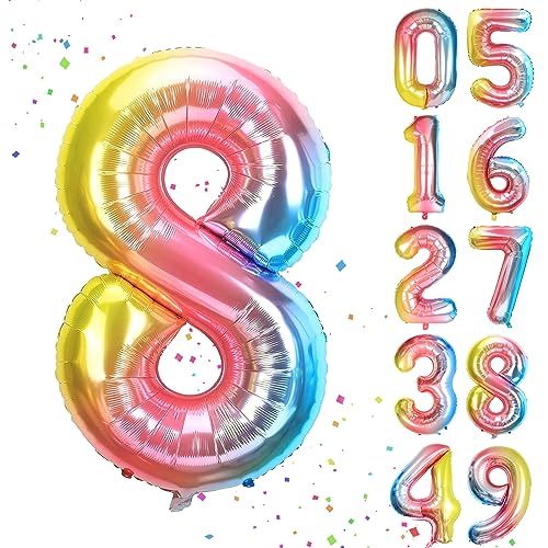 YuSaug Geburtstag Zahlen Luftballon, 40" Folienballon 0 to 9 Regenbogen Farbverlauf Helium Ballon, Folienballon 3 XXL Riesen Geburtstagsdeko Ballon Zahl Deko zum Geburtstag Fliegt mit Helium-8 von YuSaug