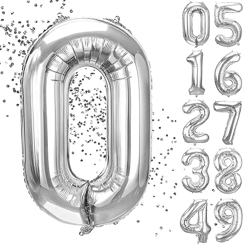 YuSaug Geburtstag Zahlen Luftballon, 40" Folienballon 0 to 9 Silber Helium Ballon, Folienballon 3 XXL Riesen Folienballon Geburtstagsdeko Ballon Zahl Deko zum Geburtstag Fliegt mit Helium-0 von YuSaug