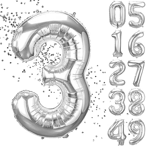 YuSaug Geburtstag Zahlen Luftballon, 40" Folienballon 0 to 9 Silber Helium Ballon, Folienballon 3 XXL Riesen Folienballon Geburtstagsdeko Ballon Zahl Deko zum Geburtstag Fliegt mit Helium-3 YuSaug Geburtstag Zahlen Luftballon, 40" Folienballon 0 to 9 Silber Helium Ballon, Folienballon 3 XXL Riesen Folienballon Geburtstagsdeko Ballon Zahl Deko zum Geburtstag Fliegt mit Helium-3 von YuSaug