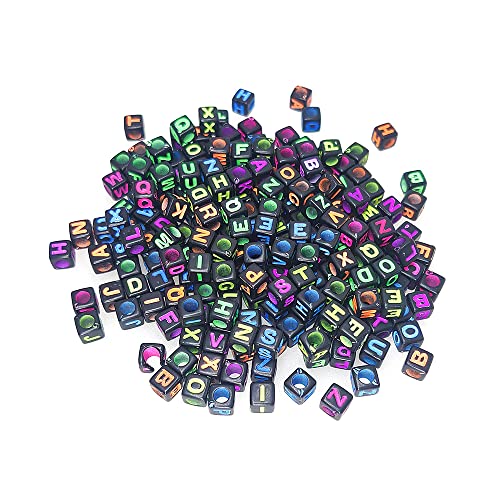 Acrylperlen, Alphabet-Buchstaben, A-Z, gemischte Kunststoffform, lose DIY-Perlen für Schmuckherstellung, Armbänder, Halsketten, Schlüsselanhänger, 6 x 6 mm, Schwarz, 200 Stück von YuSheng