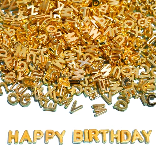 Große, große Alphabet-Buchstabenperlen, gemischte Kunststoffform, lose Perlen für Schmuckherstellung, Armbänder, Halsketten, Schlüsselanhänger, 9 x 12 mm, 700 Stück (Gold) von YuSheng
