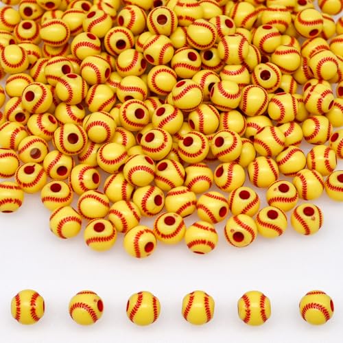 Softball-Perlen, Sportperlen, Kandi-Perlen für Schmuckherstellung, Freundschaftsarmband, Schlüsselanhänger, Becklace-Charm, Baseball-Perlen-Set (Softball), 200 Stück von YuSheng