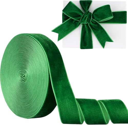 YuXinCat Geschenkband, 1 Zoll Samtband 10 Yards, Eingleisiges Samtband in Grün-60, Ideal für Weihnachtsbaum Dekoration, Geschenke, Blumensträuße, Hochzeiten und DIY Bastelprojekte von YuXinCat