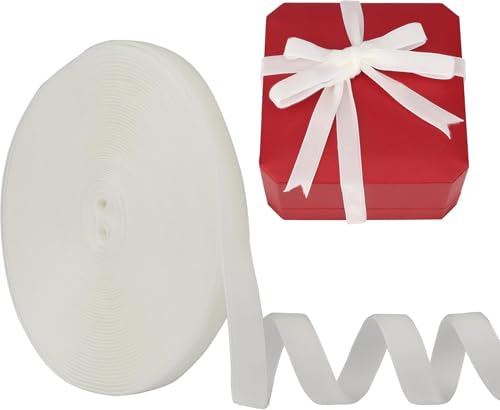 YuXinCat Geschenkband, 1 Zoll Samtband 10 Yards, Eingleisiges Samtband in Weiß-02, Ideal für Weihnachtsbaum Dekoration, Geschenke, Blumensträuße, Hochzeiten und DIY Bastelprojekte (White) von YuXinCat