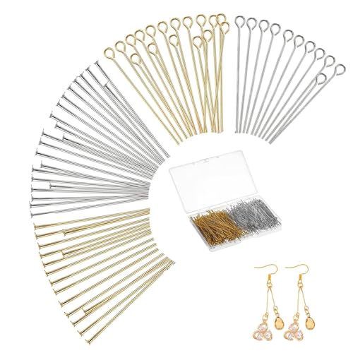 Yuaiosn 800 Stück Nietstifte Schmuckherstellung, Stecknadeln Kopf Pins Ohrringe Basteln Nietstifte Mit Öse, 50mm Kugelkopf Pins Kupfer Nietstifte, für Bastelarbeiten, Armbänder, Anhänger, Zubehör von Yuaiosn