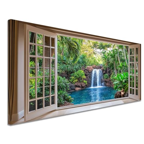 Malen Nach Zahlen Landschaft Malen Nach Zahlen Erwachsene mit Rahmen, Basteln Erwachsene DIY Ölgemälde Handgemalt Leinwand set mit Pinseln Acrylfarben Painting by Numbers, 60x120cm Fensterbank k-1398 von Yuammgxi