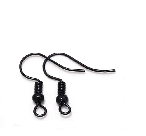 Ohrringhaken, hypoallergen, Fischhaken mit Kugel- und Spiraldraht, Schmuckzubehör für DIY-Schmuckherstellung, Ersatzteile, Schmuckzubehör, 100 Stück, Schwarz, 20 x 17 mm von YuanHolumid