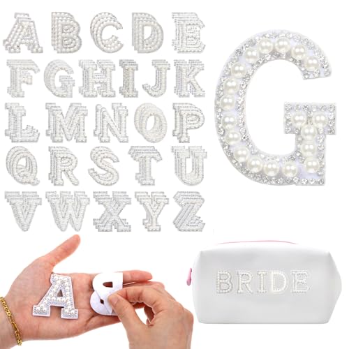 78 Stück Perlen-Bügelbilder, Perlen-Buchstaben-Flicken, Strass-Bügelbild, Buchstaben A bis Z, weiße Buchstaben zum Aufbügeln, Applikationen für Heimwerkerbedarf von Yuanan