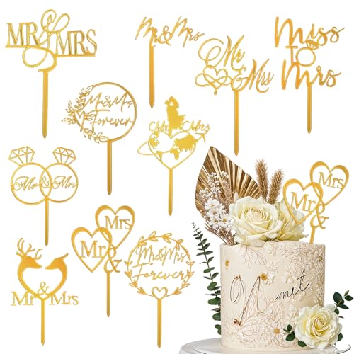 Yuanchu 10 Stück Hochzeit Torten Topper Set,9 Stile Mr and Mrs Cake Topper Acryl Tortendeko Hochzeit Gold Hochzeitstorte Deko Glitter Hochzeit Tortenstecker für Hochzeit Engagement Hochzeitsfeier Yuanchu 10 Stück Hochzeit Torten Topper Set,9 Stile Mr and Mrs Cake Topper Acryl Tortendeko Hochzeit Gold Hochzeitstorte Deko Glitter Hochzeit Tortenstecker für Hochzeit Engagement Hochzeitsfeier von Yuanchu