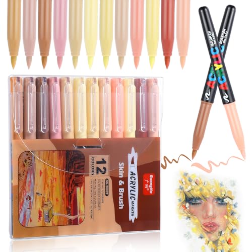 Yuanchu 12 Farben Acrylstifte Wasserfest,Steine Bemalen Stifte 1-5mm Acrylstift Set Hautfarben Buntstifte Acrylic Marker Zum Bemalen für Steine Holz Leinwand Glas Papier Leder Keramik Scrapbook von Yuanchu