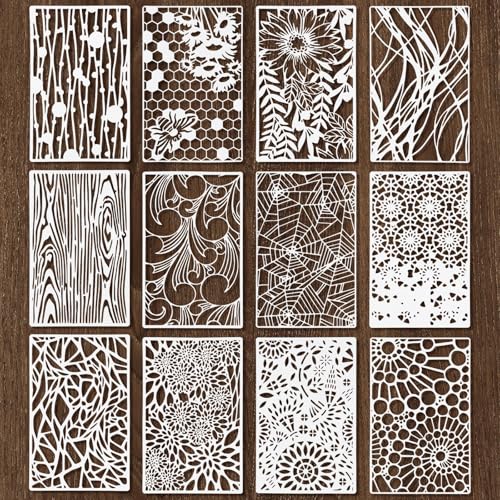 Yuanchu 12 Stück Blumen Schablone,Zeichnung Malschablonen Wiederverwendbar DIY Schablonen 28x18cm Kunststoff Schablonen Wildblumen Vorlagen für Holz Boden Möbel Wandgestaltung Scrapbooking Handwerk von Yuanchu