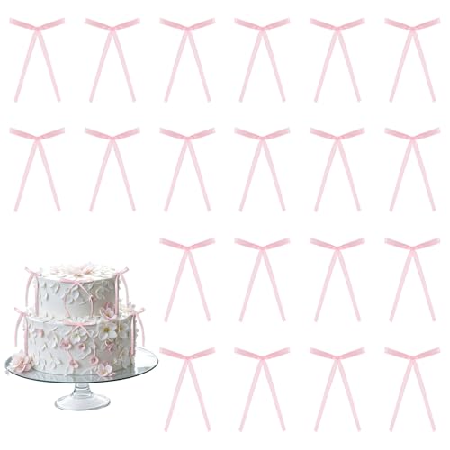 Yuanchu 20 Stück Kuchen Dekorationen mit Schleife, Schwarz Bogen Tortendeko Geburtstag Kuchen Deko Schleifenband Bögen Torten Deko Cake Topper Hochzeitstorte Deko für Valentinstag Hochzeit (Rosa) von Yuanchu
