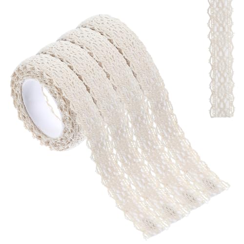 Yuanchu 4 Rollen Spitzenband, Selbstklebend Spitze Vintage Spitzenborte Dekoband Spitzenbordüre Dekoratives Gurtband für Handwerk Hochzeit Dekoration Scrapbooking Geschenkbox(Cremefarben) von Yuanchu