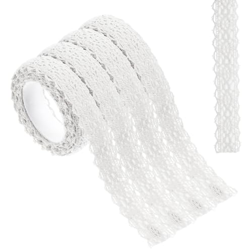 Yuanchu 4 Rollen Spitzenband, Selbstklebend Spitze Vintage Spitzenborte Dekoband Spitzenbordüre Dekoratives Gurtband für Handwerk Hochzeit Dekoration Scrapbooking Geschenkbox(Weiß) von Yuanchu