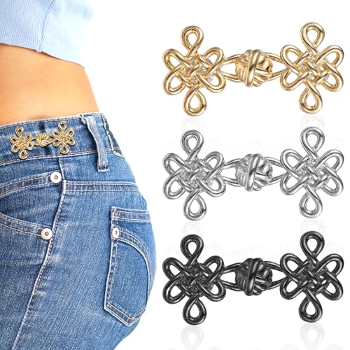 Yuanchu 9 Paare Jeans Taillenstraffer,Chinesischer Knoten Hosen Enger Machen Clip Verstellbare Hosen Verkleinern Clip Abnehmbarer Taillenschnallen Jean Knopfnadeln für Hosen Jeans Damen Rock von Yuanchu