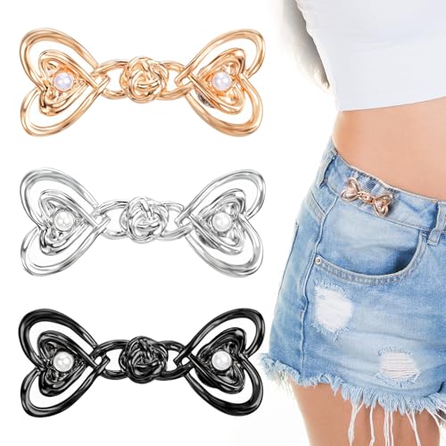 Yuanchu 9 Paare Jeans Taillenstraffer,Herzform Hosen Enger Machen Clip mit Perle Verstellbare Hosen Verkleinern Clip Abnehmbarer Taillenschnallen Jean Knopfnadeln für Hosen Jeans Damen Rock von Yuanchu
