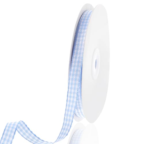 Yuanchu Geschenkband,Karoband Schleifenband 45m x 10mm Polyester Satinband Blau Kariertes Band Dekoband Stoffband für Geschenkverpackung DIY Bastelkuchen Strauß Weihnachten Hochzeit Basteln Geburtstag von Yuanchu