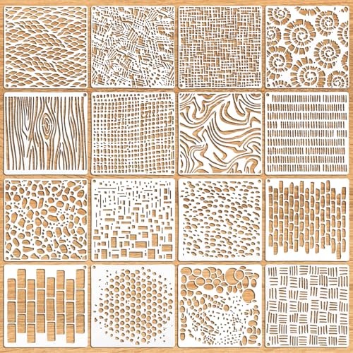 Yuanchu Mixed Media Schablonen Set Zum Malen, 16 St DIY Handwerk Stencils Stuff Wiederverwendbar Kunststoff Vorlagen für Holz Boden Möbel Schablonen Wandgestaltung Deko Tagebuch Scrapbook Fotoalbum von Yuanchu