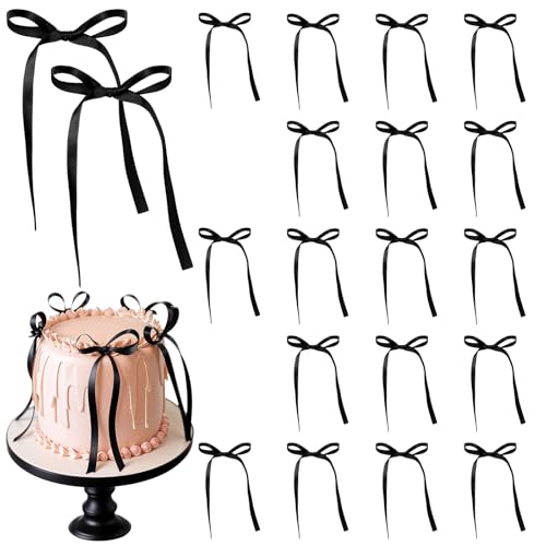 Yuanchu Schleifen für Kuchen, schwarz, 20 Stück, Geburtstagsdekoration, Schleife, Bänder, Kokette, schwarze Schleife, hoher Fuß, Tasse, Vintage-Ballon, Wand, Hochzeit, Party, Brautkuchen, Verlobung von Yuanchu