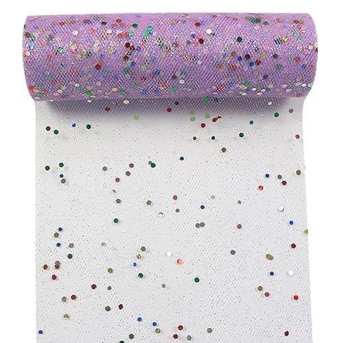 Yuanchuan Bunte glitzernde Tüll-Rollen 15,2 cm x 9,1 m für Tischläufer, Stuhlschärpe, Schleife, Haustier-Tutu, Rock, Nähen, Basteln, Stoff, Hochzeit, Geburtstag, Geschenkband (lila) von Yuanchuan