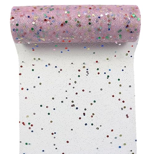 Yuanchuan Pailletten-Tüll-Rollen, 15,2 cm x 9,1 m, Glitzer für Tischläufer, Stuhl, Schärpe, Haustier-Tutu, Rock, Nähen, Basteln, Stoff, Hochzeit, Einhorn, Halloween, Party, Geschenkband (Rosa) von Yuanchuan