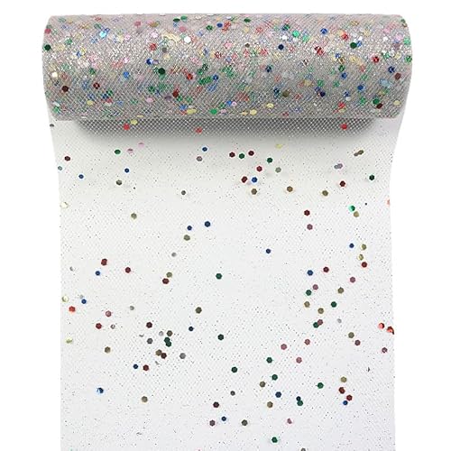 Yuanchuan Pailletten-Tüll-Rollen, Regenbogen-Glitzer, 15,2 cm x 9,1 m, für Tischläufer, Stuhl, Schärpe, Schleife, Haustier-Tutu, Rock, Nähen, Basteln, Stoff, Hochzeit, Geburtstag, Geschenkband (Silber Yuanchuan Pailletten-Tüll-Rollen, Regenbogen-Glitzer, 15,2 cm x 9,1 m, für Tischläufer, Stuhl, Schärpe, Schleife, Haustier-Tutu, Rock, Nähen, Basteln, Stoff, Hochzeit, Geburtstag, Geschenkband (Silber von Yuanchuan