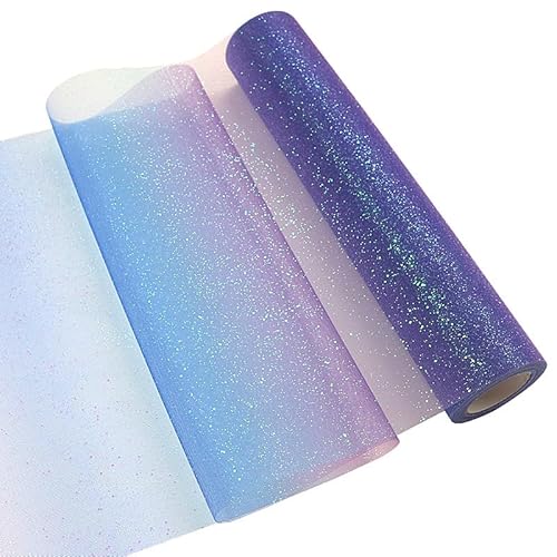 Yuanchuan Regenbogen-Glitzer-Tüll-Rollen, 30 cm x 9 m, für Schleifen, Rock, Nähen, Basteln, Stoff, Hochzeit, Halloween, Party, Geschenkband, Hintergrund, Tischflaggen-Dekoration (Regenbogenblau von Yuanchuan