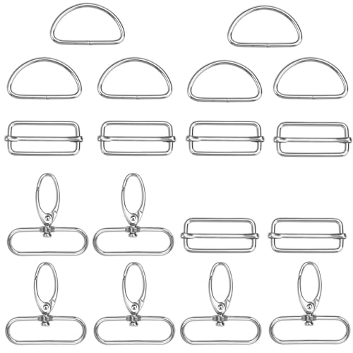 Yuannee Drehgelenk Karabinerhaken Set,18 PCS Taschenringe Set Silber Schiebeschnallen Halterung für Taschengurt 360° Drehbar Karabinerhaken für Taschen DIY Basteln von Yuannee