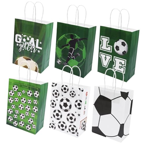 Yuannee Fußball Papiertüten,12 PCS Geburtstagstüten Football Partytüten mit Henkel Kindergeburtstag Tüten Fußball Mitgebsel Papiertüten Geschenktüten für Kinder Geschenk von Yuannee