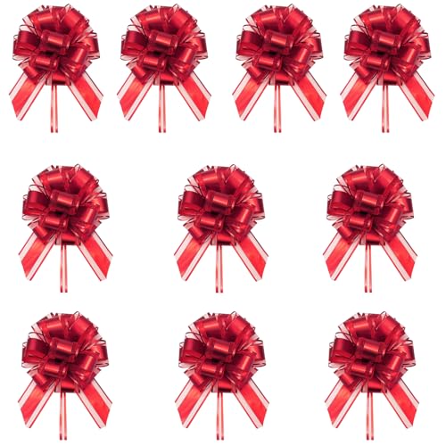 Yuannee Große Geschenkschleife,10 PCS 18 cm Geschenkbänder Ziehschleife Rot Große Schleife Matt Autoschleife Rote Schleifendekoration für Hochzeit Geburtstag Geschenkverpackung (Rot) von Yuannee