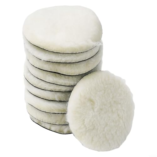 Woll-Polierpads, 10 Stück, 1,9 cm, 1,9 cm, 1,9 cm, 1,8 cm, schwere Polierpads mit Klettverschluss für Autopolierer, Hochleistungs-Wollpuffer-Pads für (12,7 cm) von Yuanpgky