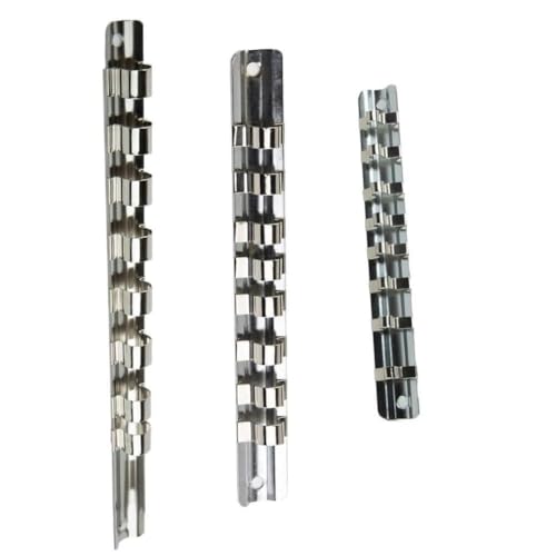 Yuanpgky Steckschlüssel-Organizer-Schiene 1/4 3/8 1/2 Zoll Stahl Wandhalterung Werkzeugregal mit 8 Clips für Garage Werkstatt (3 Stück) von Yuanpgky