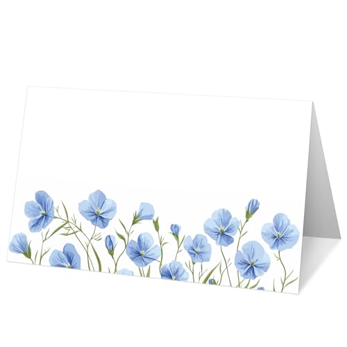 25 blaue Tischkarten mit Blumenmuster für Tische, Hochzeitsnamen, Zeltkarten für Geburtstag, Brautparty, Babyparty, Empfang, Dinner-Party-Dekorationen, A14 von Yuansail
