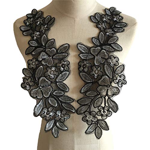 1 Paar 3D-bestickte Blumen-Spitzen-Aufnäher, Applikationen, Blumenblätter, zum Aufnähen, Basteln, Kragen, Nähen, Stoffapplikation für Hochzeitskleid, Kostüm, Schwarz von Yuanyifenglin