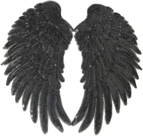 1 Paar Pailletten-Flügel-Applikationen, große Glitzer-Flügel-Aufnäher, Engelsflügel-Aufnäher, bestickter Motivbesatz für Kleidung, zum Aufbügeln oder Aufnähen, DIY (schwarz) von Yuanyifenglin