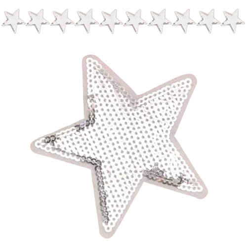 10 x bestickter Aufnäher mit Sternen und Pailletten, zum Aufbügeln, für Kleidung, Jeans, Jacken, Hüte, Taschen, Rucksäcke (Silber) von Yuanyifenglin