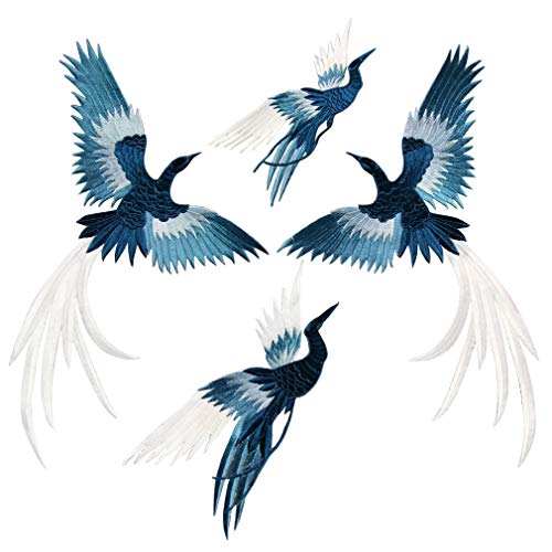 4 x Aufnäher im chinesischen Stil, Stickerei-Aufnäher, Vogel und Phönix, Rayon-Stoff, Aufkleber für Kleidung, Kleider, Nähen, Bastelbedarf mit Klebstoff von Yuanyifenglin