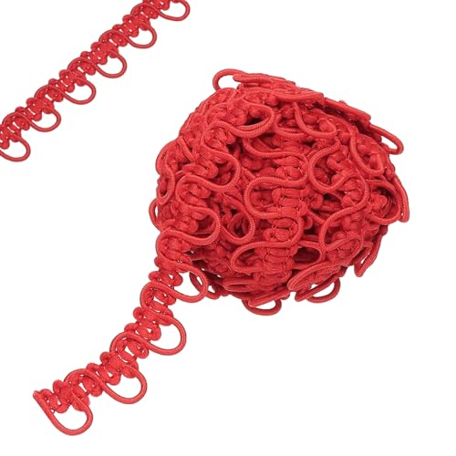 Geflochtene Borte mit elastischer Knopfschlaufe, 1,6 cm Knopflochband, Korsett, Stretch-Spitzenkordel zum Nähen, DIY Kleider, Basteln (Rot, 4,7 m) von Yuanyifenglin