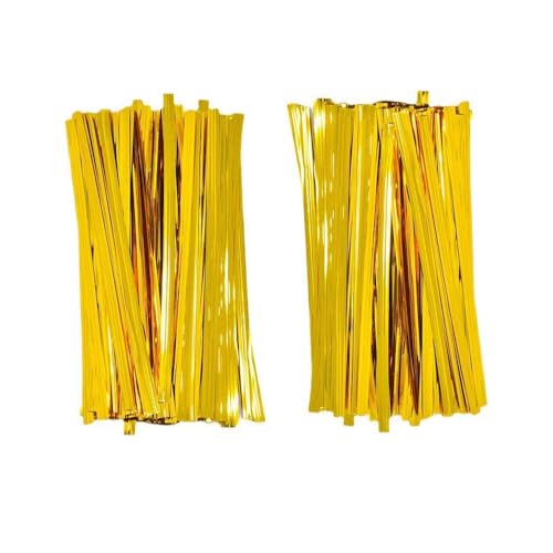Metallic-farbige Bindebänder, 1600 Stück, 10 cm, metallische Versiegelungen für Brot, Süßigkeiten, Kekse, Geschenktüten, 2 Packungen (Gold) von Yuanyifenglin