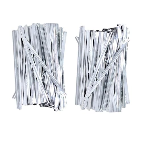 Metallic-farbige Bindebänder, 1600 Stück, 10 cm, metallische Versiegelungen für Brot, Süßigkeiten, Kekse, Geschenktüten, 2 Packungen (Silber) von Yuanyifenglin