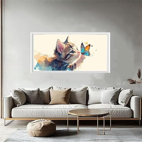 Diamond Painting Katze Diamond Painting Erwachsene Schmetterling (3) Full Drill Cross Stickerei Malerei Kits Groß, 5D Set für Anfänger, Frühling Aesthetic Room Decor, Gifts for Women 80x160cm W5-867 von Yuaoihnn