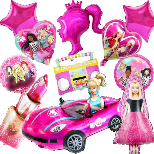 11 Pcs Barb Luftballon Geburtstag, Barb Aluminium Folien Ballons, Barb Geburtstag Deko, Barb Party Ballons Set, Helium Balloons, Barb Rosa Luftballons, Party Supplies Mädchen von Yuarlky