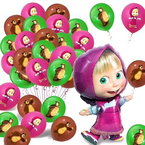 37 Stück Mascha Geburtstag Luftballons, Mascha Geburtstag Deko, Mascha Latex Ballons, Mascha Folienballon, Mascha Party Decoration Mädchen, Mascha Helium Ballons, Party Supplies Kinder von Yuarlky
