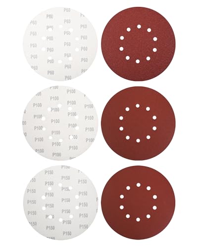 225mm Schleifscheiben Körnung 60/100/150, 15 Stück Schleifblätter 225mm Klett Schleifpapier für Exzenterschleifer(10 Loch) von Yubpaiy