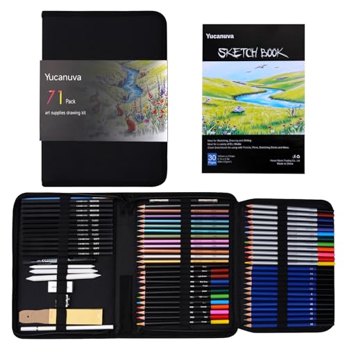 Yucanuva 71 Stück Zeichenset, Malutensilien für Erwachsene, Künstler und Anfänger, Zeichenstifte Set mit Skizzenheft, Buntstifte, Wasserfarben, Metallic-Stifte, Graphit und Kohlestifte Yucanuva 71 Stück Zeichenset, Malutensilien für Erwachsene, Künstler und Anfänger, Zeichenstifte Set mit Skizzenheft, Buntstifte, Wasserfarben, Metallic-Stifte, Graphit und Kohlestifte von Yucanuva