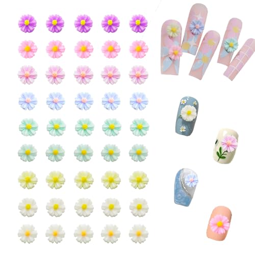 Yudisho 45 Stück bunte 3D-Blumen-Gänseblümchen-Nagelschmuck, Kunstharz-Blume, DIY-Nagelzubehör, niedliche Nageldekoration (9 Farben) von Yudisho